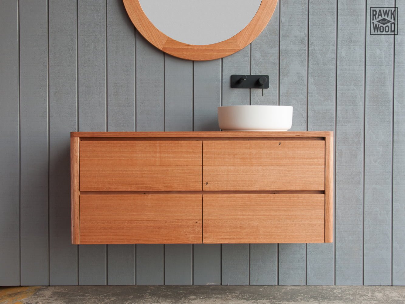 reclaimed-wood-bathroom-vanity, custom-made in Melbourne by Rawk and Wood